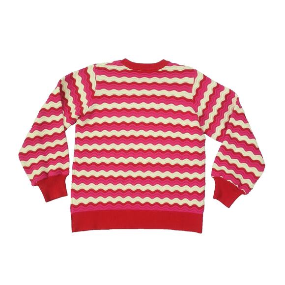 Hyacinth House Ruby Wave Stripe Callie Crewneck Sweater Size M Red Pink - Picture 2 of 7
